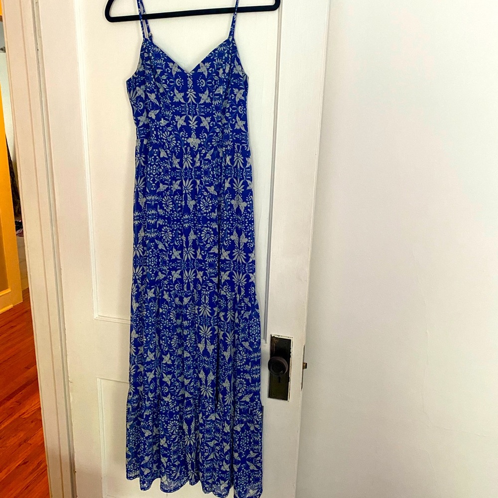 Bright blue summer maxi dress with zip back